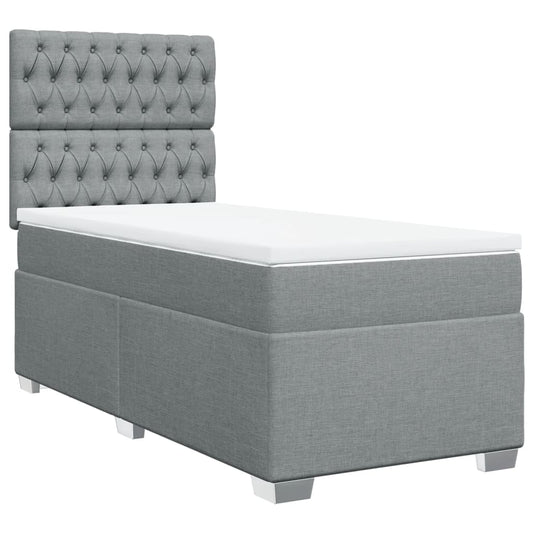 vidaXL Κρεβάτι Boxspring με Στρώμα Ανοιχτό Γκρι 90x200 εκ. Υφασμάτινο