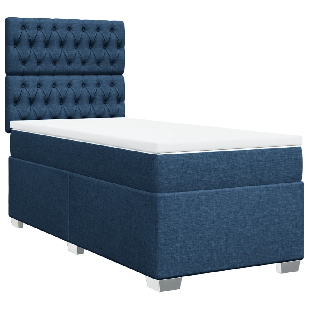 vidaXL Κρεβάτι Boxspring με Στρώμα Μπλε 90x200 εκ.Υφασμάτινο