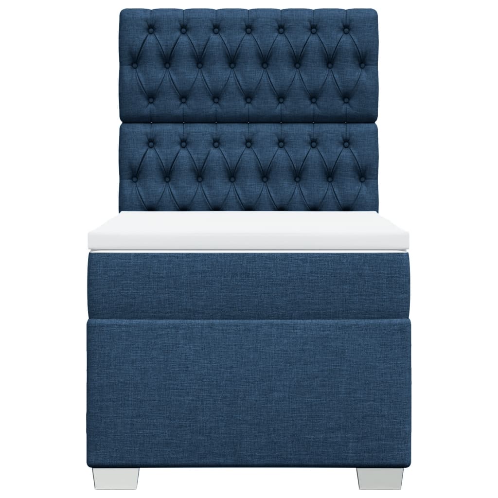 vidaXL Κρεβάτι Boxspring με Στρώμα Μπλε 90x200 εκ.Υφασμάτινο