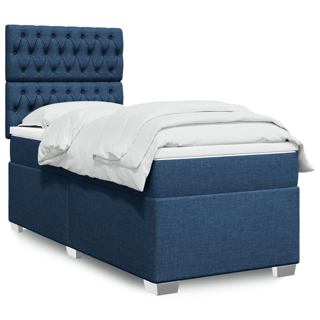 vidaXL Κρεβάτι Boxspring με Στρώμα Μπλε 90x200 εκ.Υφασμάτινο