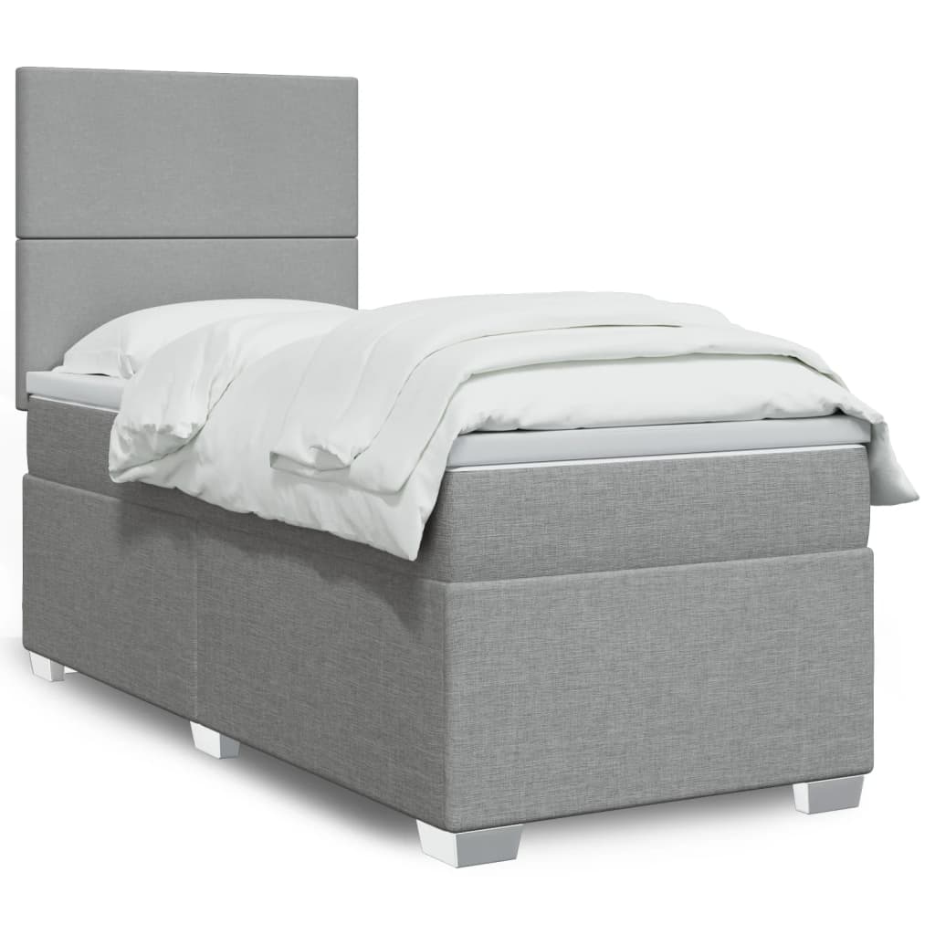 vidaXL Κρεβάτι Boxspring με Στρώμα Ανοιχτό Γκρι 100x200 εκ. Υφασμάτινο
