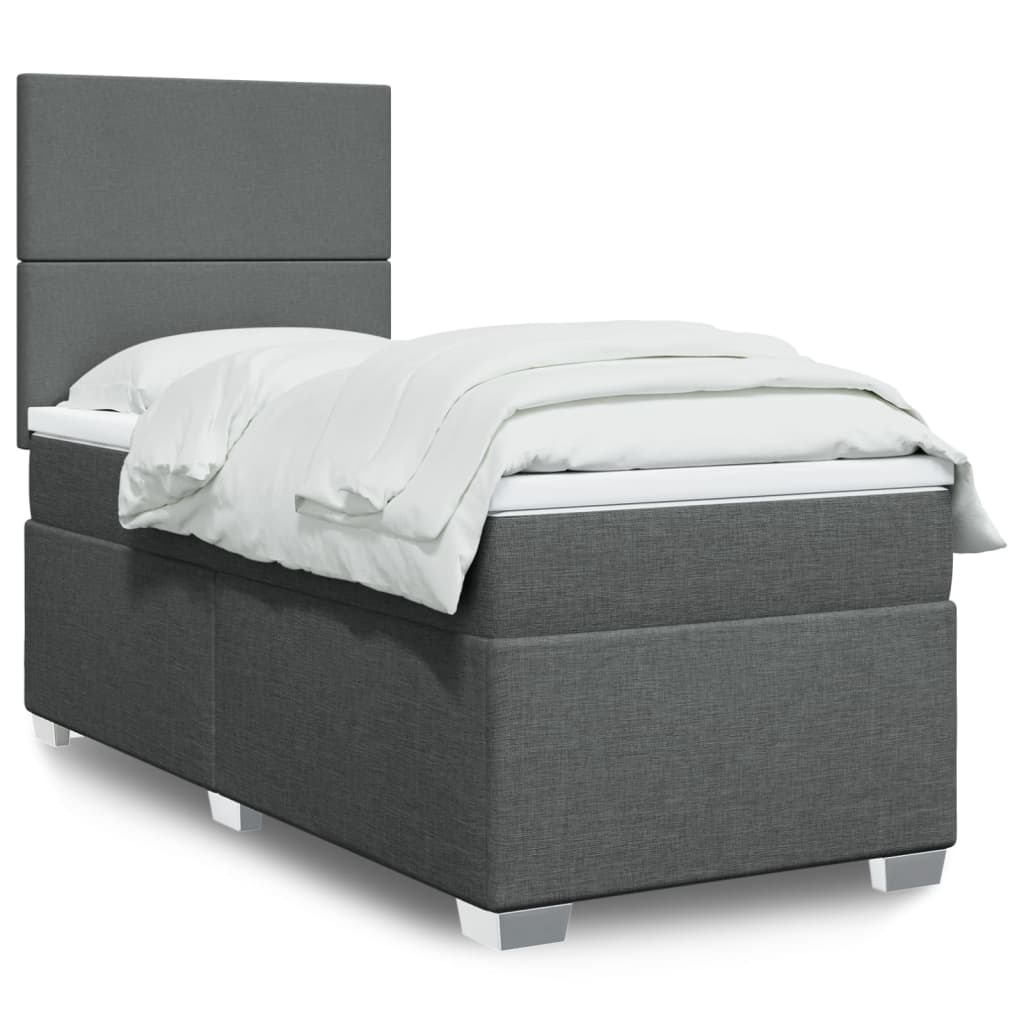 vidaXL Κρεβάτι Boxspring με Στρώμα Σκούρο Γκρι 100x200 εκ. Υφασμάτινο