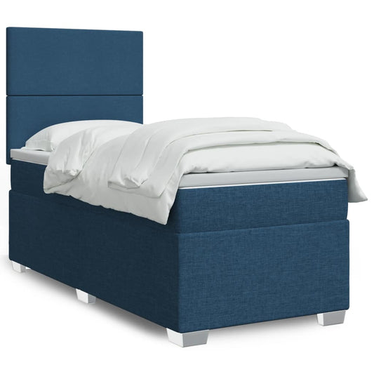 vidaXL Κρεβάτι Boxspring με Στρώμα Μπλε 100 x 200 εκ. Υφασμάτινο
