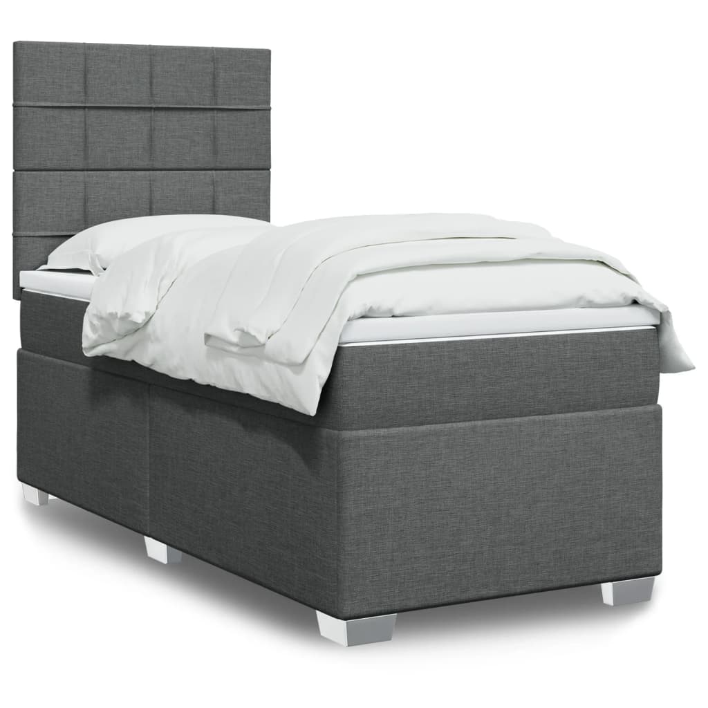 vidaXL Κρεβάτι Boxspring με Στρώμα Σκούρο Γκρι 100x200 εκ. Υφασμάτινο