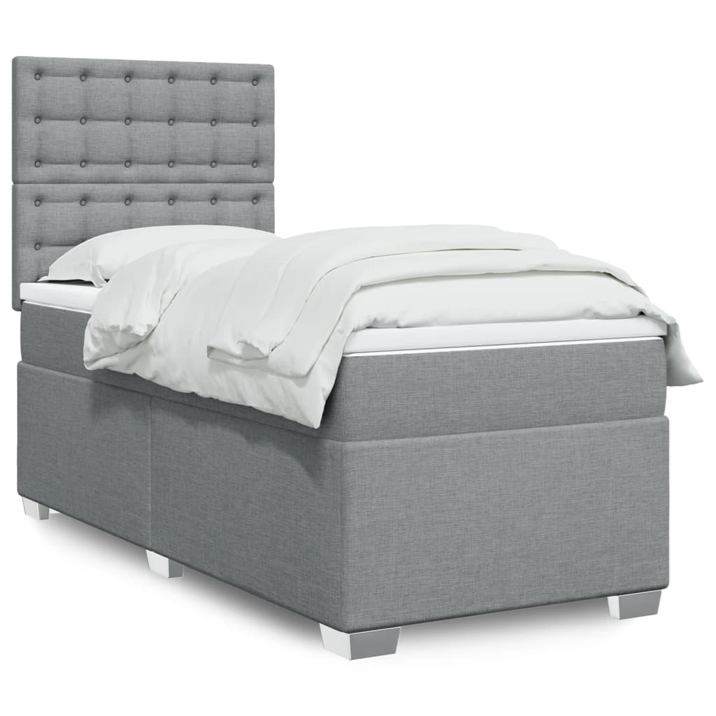 vidaXL Κρεβάτι Boxspring με Στρώμα Ανοιχτό Γκρι 100x200 εκ. Υφασμάτινο