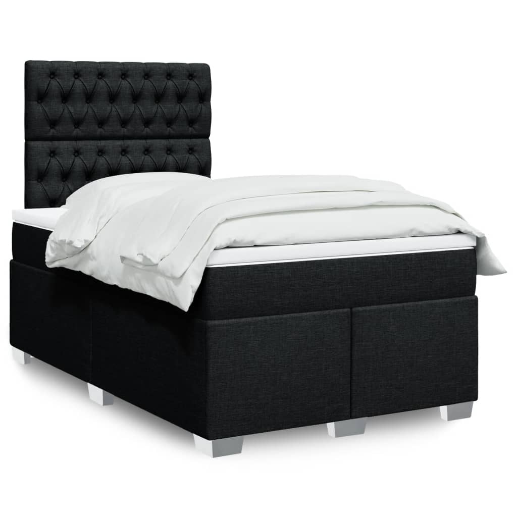 vidaXL Κρεβάτι Boxspring με Στρώμα Μαύρο 120x190 εκ. Υφασμάτινο