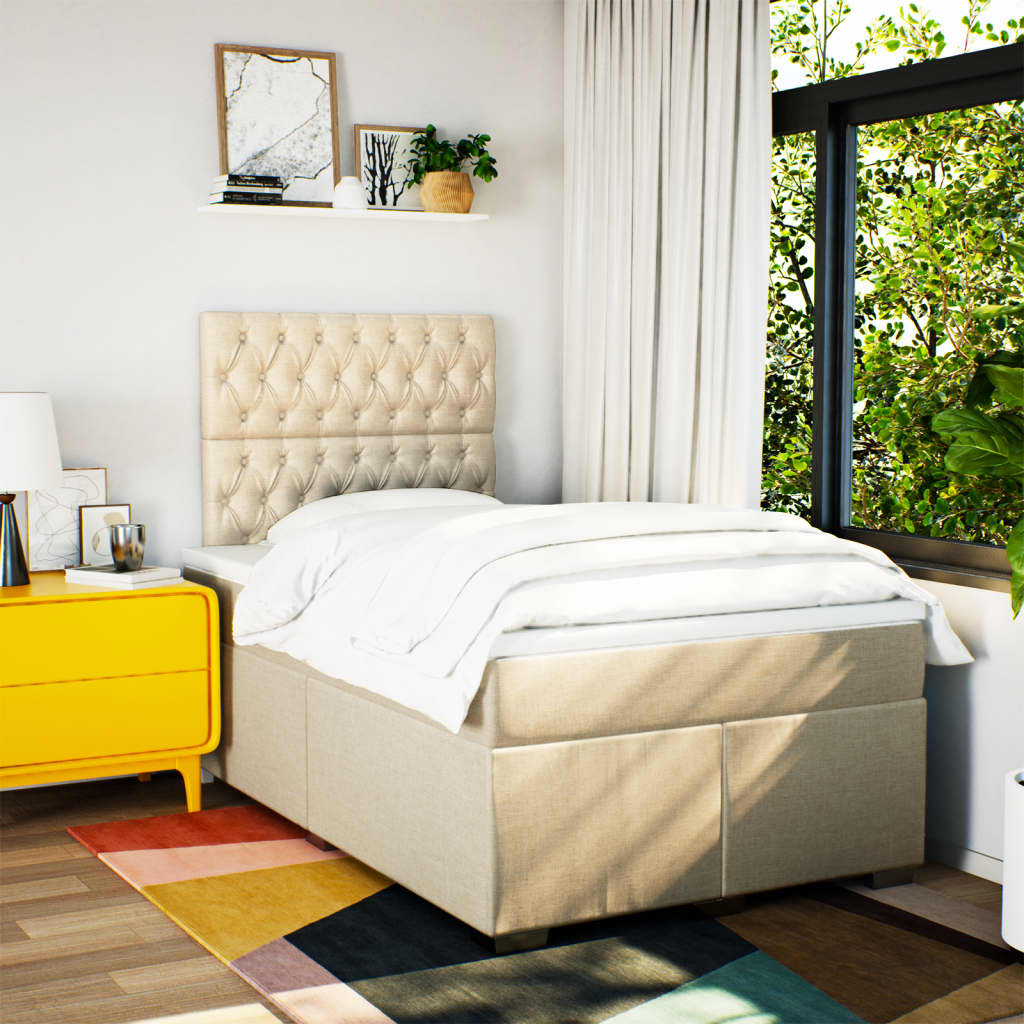 vidaXL Κρεβάτι Boxspring με Στρώμα Κρεμ 120x190 εκ. Υφασμάτινο