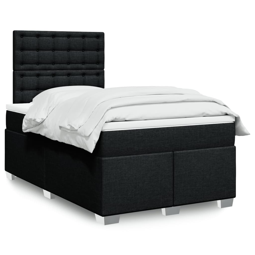 vidaXL Κρεβάτι Boxspring με Στρώμα Μαύρο 120x190 εκ. Υφασμάτινο
