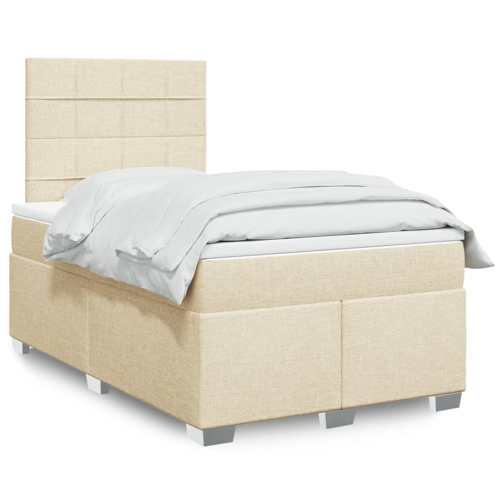vidaXL Κρεβάτι Boxspring με Στρώμα Κρεμ 120x200 εκ. Υφασμάτινο