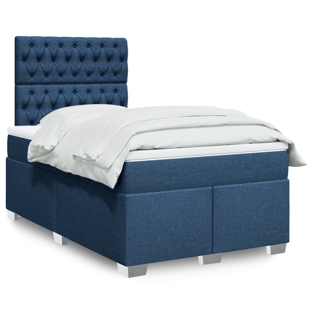 vidaXL Κρεβάτι Boxspring με Στρώμα Μπλε 120x200 εκ. Υφασμάτινο
