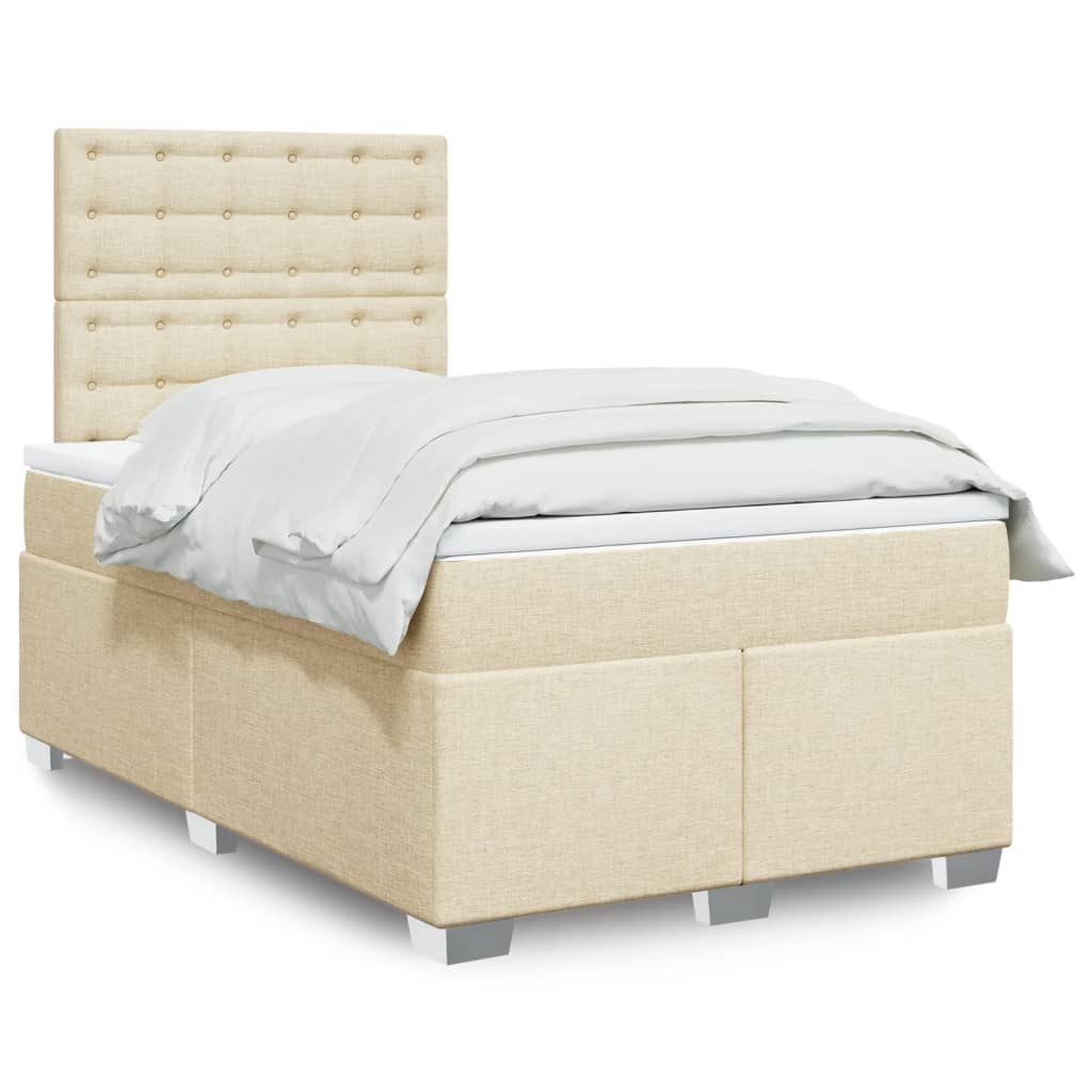 vidaXL Κρεβάτι Boxspring με Στρώμα Κρεμ 120x200 εκ. Υφασμάτινο