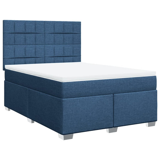 vidaXL Κρεβάτι Boxspring με Στρώμα Μπλε 140x190 εκ. Υφασμάτινο