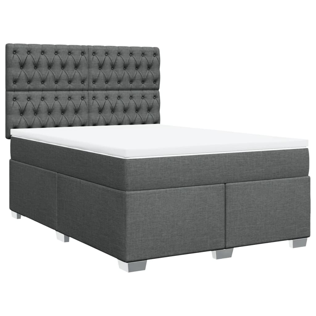 vidaXL Κρεβάτι Boxspring με Στρώμα Σκούρο Γκρι 140x190 εκ. Υφασμάτινο