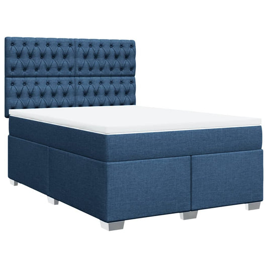 vidaXL Κρεβάτι Boxspring με Στρώμα Μπλε 140x190 εκ. Υφασμάτινο