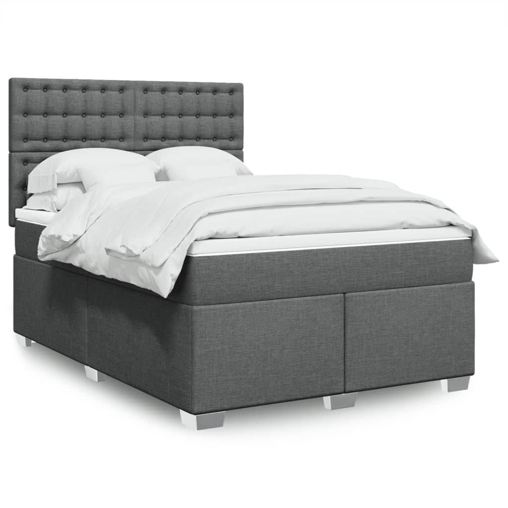 vidaXL Κρεβάτι Boxspring με Στρώμα Σκούρο Γκρι 140x190 εκ. Υφασμάτινο