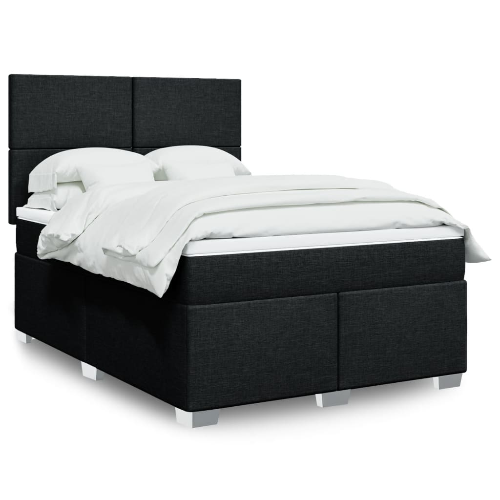 vidaXL Κρεβάτι Boxspring με Στρώμα Μαύρο 140x200 εκ. Υφασμάτινο