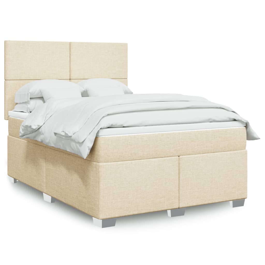 vidaXL Κρεβάτι Boxspring με Στρώμα Κρεμ 140x200 εκ. Υφασμάτινο