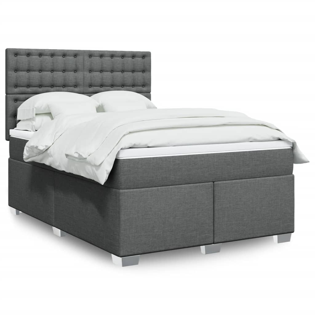 vidaXL Κρεβάτι Boxspring με Στρώμα Σκούρο Γκρι 140x200 εκ Υφασμάτινο