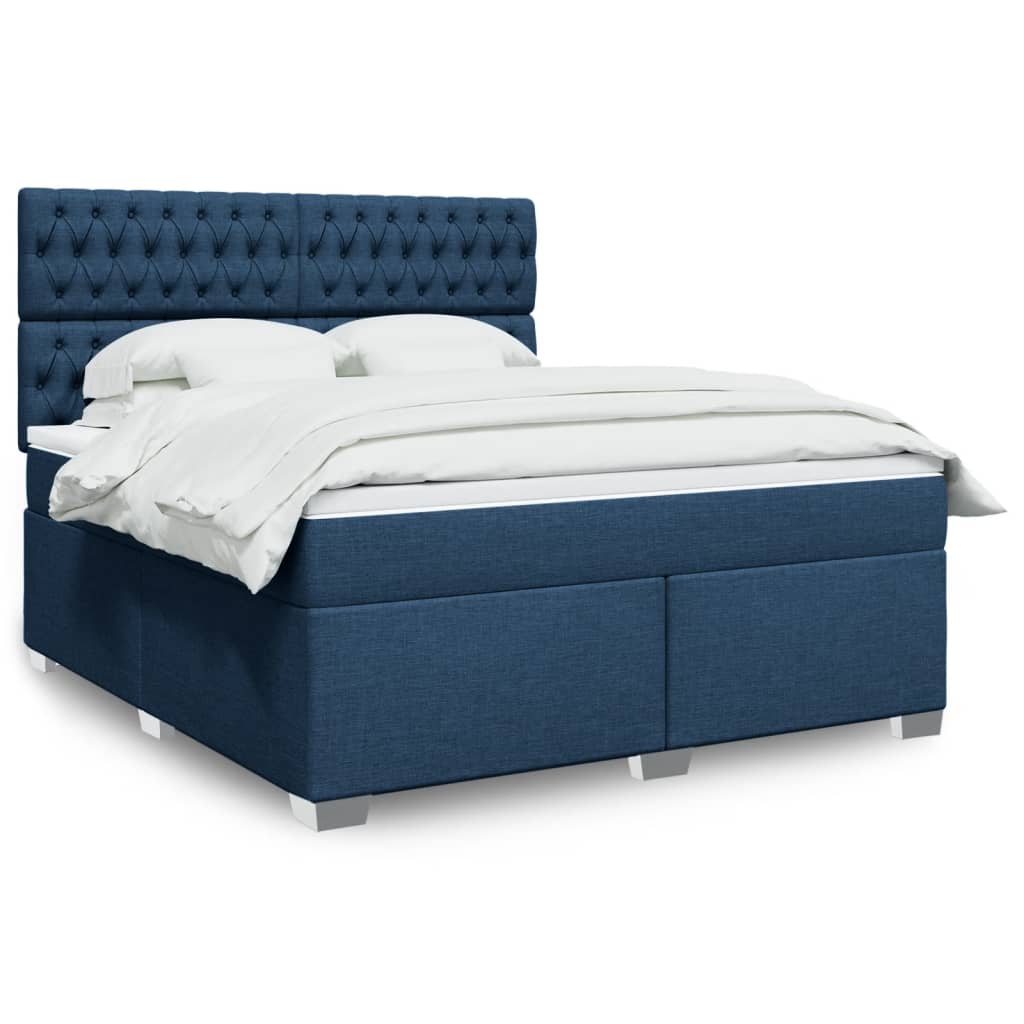 vidaXL Κρεβάτι Boxspring με Στρώμα Μπλε 180x200 εκ. Υφασμάτινο