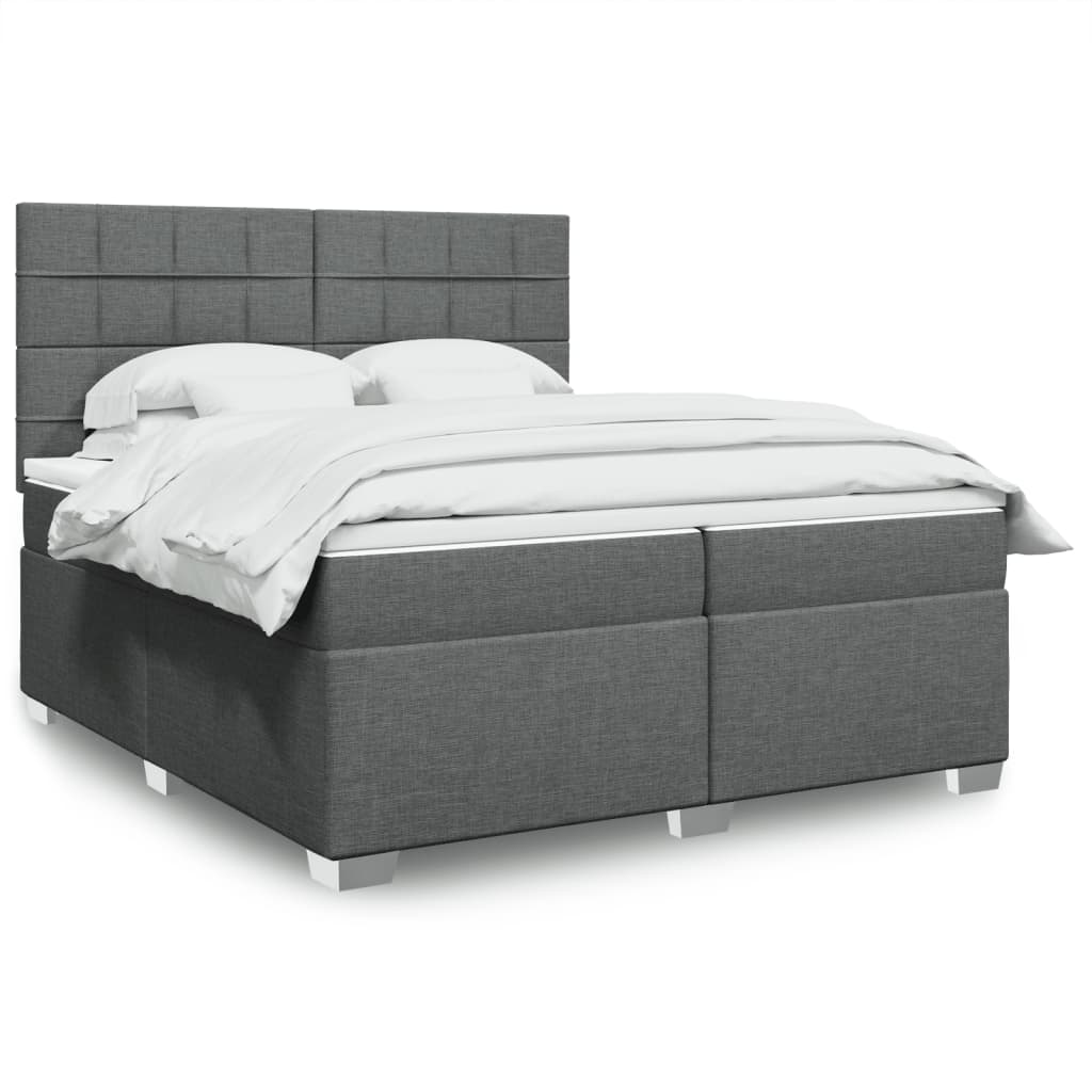 vidaXL Κρεβάτι Boxspring με Στρώμα Σκούρο Γκρι 200x200 εκ. Υφασμάτινο