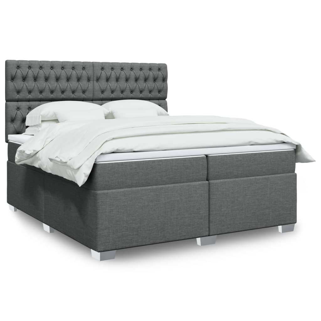 vidaXL Κρεβάτι Boxspring με Στρώμα Σκούρο Γκρι 200x200 εκ. Υφασμάτινο
