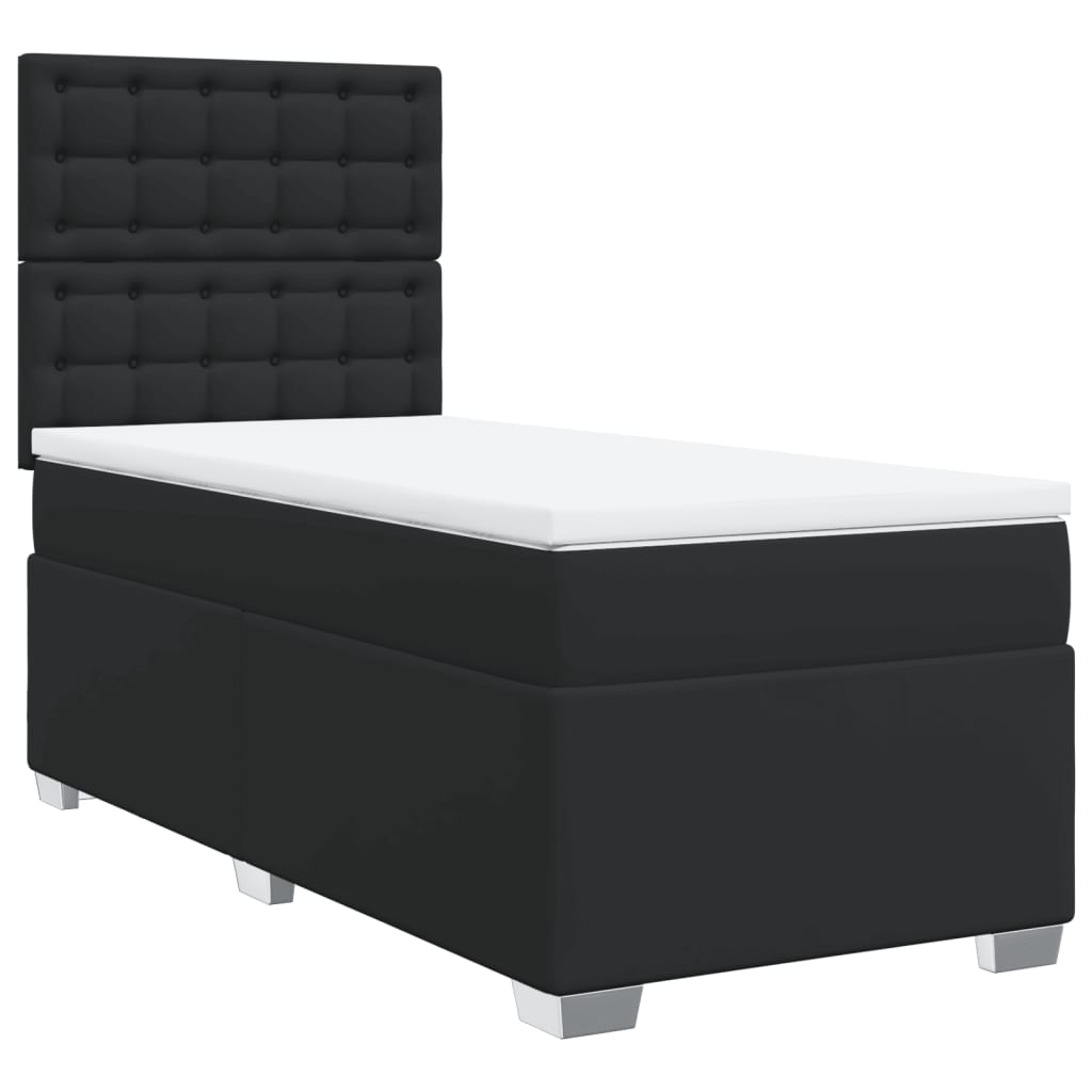 vidaXL Κρεβάτι Boxspring με Στρώμα Μαύρο 80 x 200 εκ. Συνθετικό Δέρμα