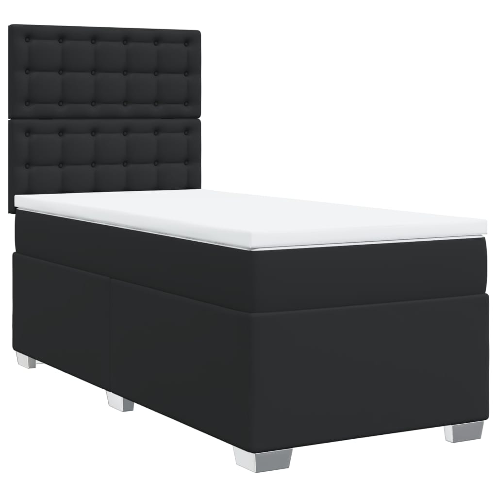 vidaXL Κρεβάτι Boxspring με Στρώμα Μαύρο 90x190εκ. από Συνθετικό Δέρμα