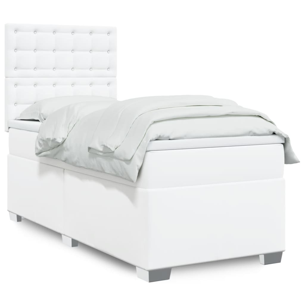 vidaXL Κρεβάτι Boxspring με Στρώμα Λευκό 90x190εκ. από Συνθετικό Δέρμα
