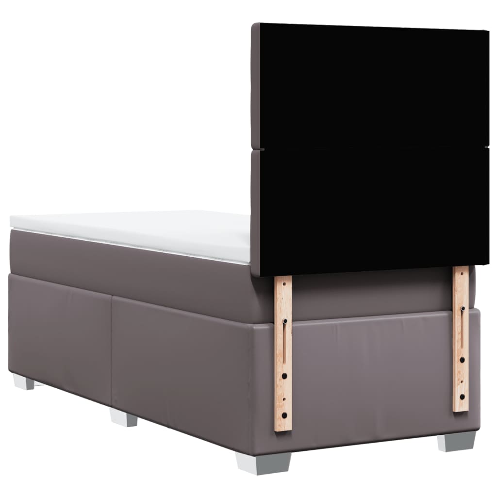 vidaXL Κρεβάτι Boxspring με Στρώμα Γκρι 90x190 εκ. από Συνθετικό Δέρμα
