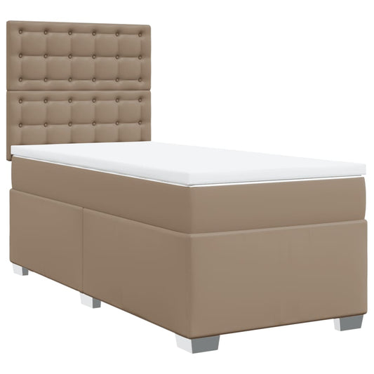 vidaXL Κρεβάτι Boxspring με Στρώμα Καπουτσίνο 90x190εκ.από Συνθ. Δέρμα