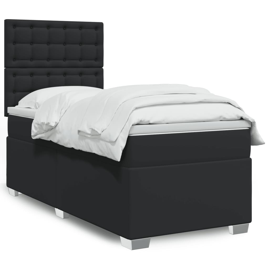 vidaXL Κρεβάτι Boxspring με Στρώμα Μαύρο 90x200εκ. από Συνθετικό Δέρμα