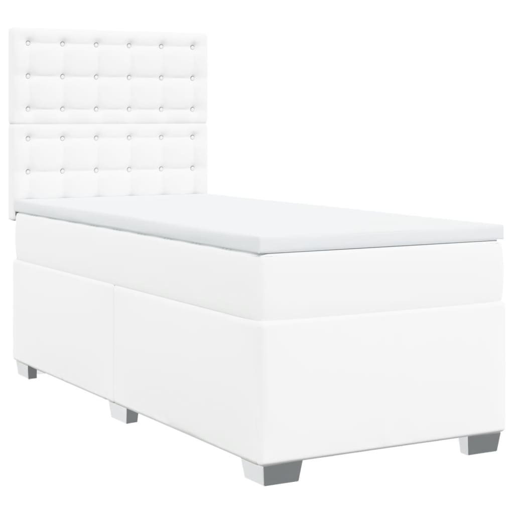 vidaXL Κρεβάτι Boxspring με Στρώμα Λευκό 90x200εκ. από Συνθετικό Δέρμα