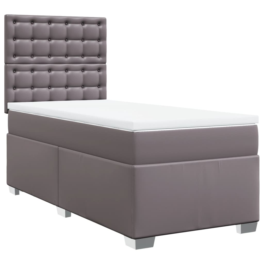 vidaXL Κρεβάτι Boxspring με Στρώμα Γκρι 90x200 εκ. από Συνθετικό Δέρμα