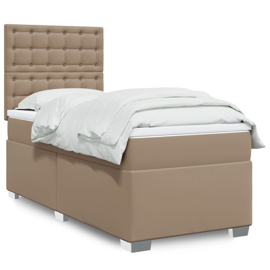 vidaXL Κρεβάτι Boxspring με Στρώμα Καπουτσίνο 90x200εκ.από Συνθ. Δέρμα