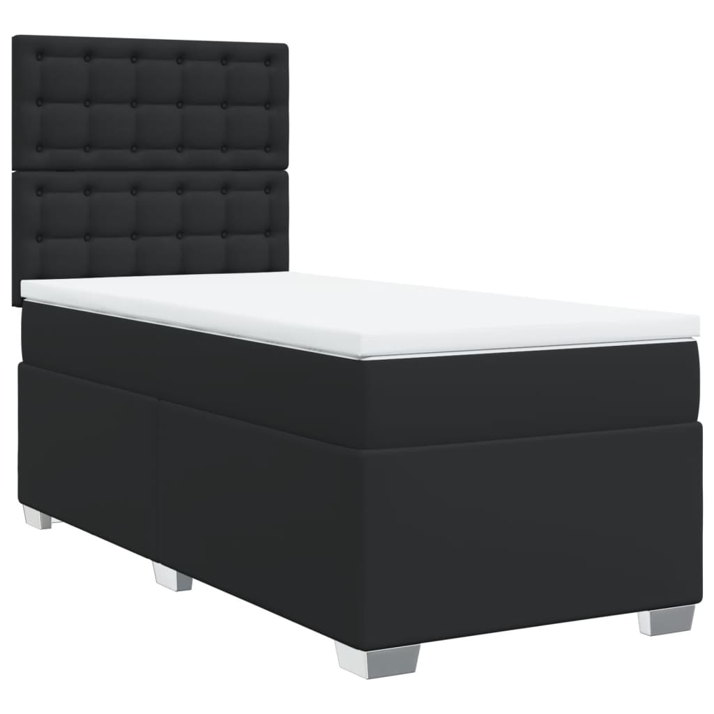 vidaXL Κρεβάτι Boxspring με Στρώμα Μαύρο 100x200εκ.από Συνθετικό Δέρμα