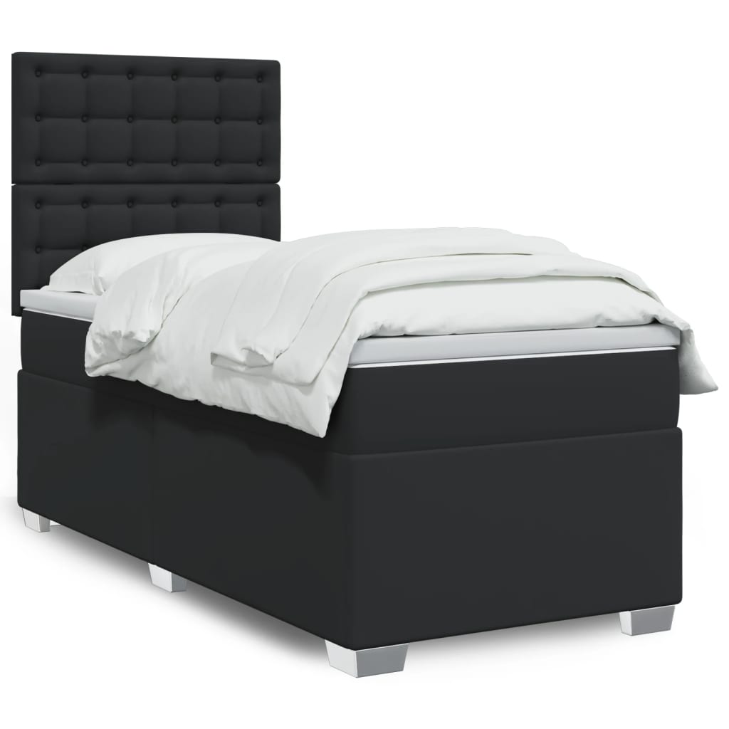 vidaXL Κρεβάτι Boxspring με Στρώμα Μαύρο 100x200εκ.από Συνθετικό Δέρμα