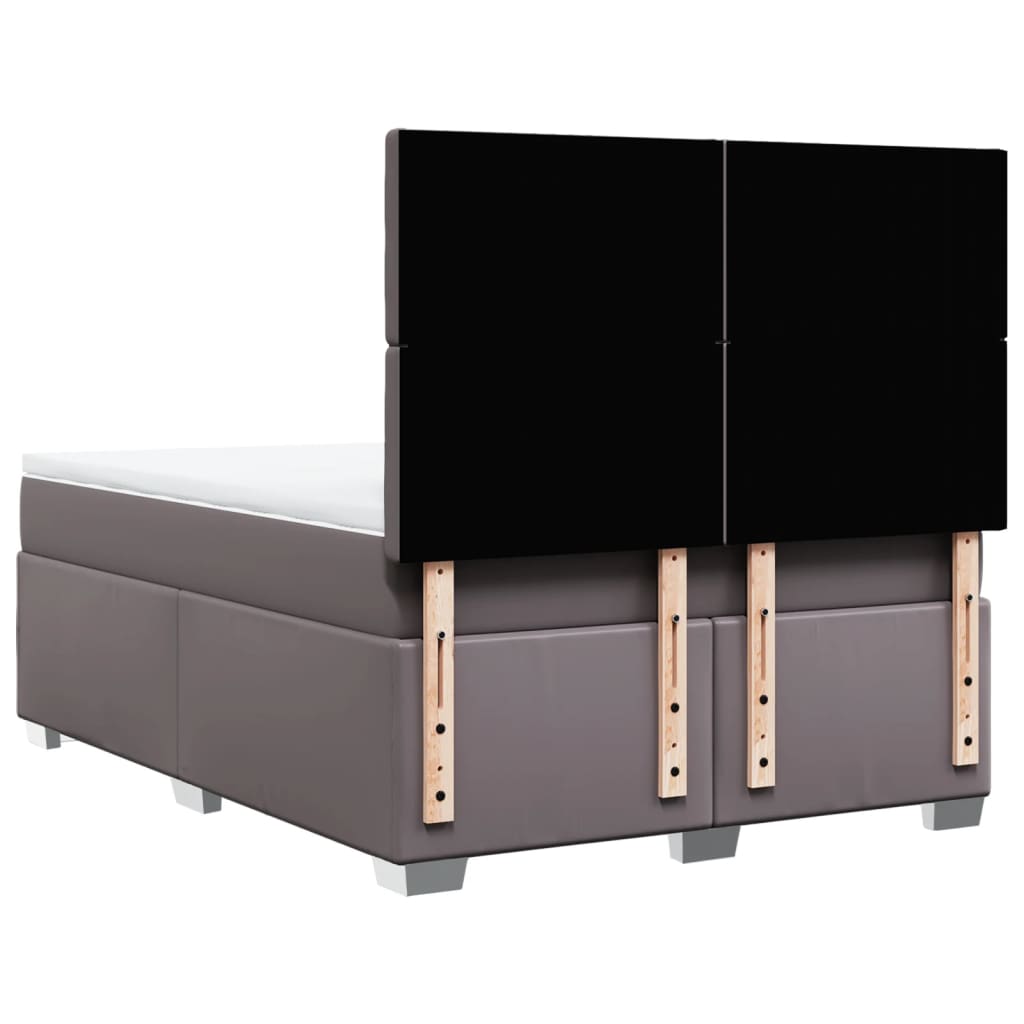 vidaXL Κρεβάτι Boxspring με Στρώμα Γκρι 140x200εκ. από Συνθετικό Δέρμα