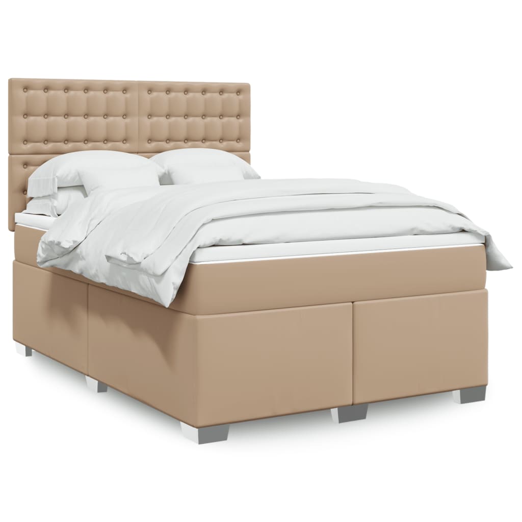 vidaXL Κρεβάτι Boxspring με Στρώμα Καπουτσίνο 160x200εκ.από Συνθ.Δέρμα