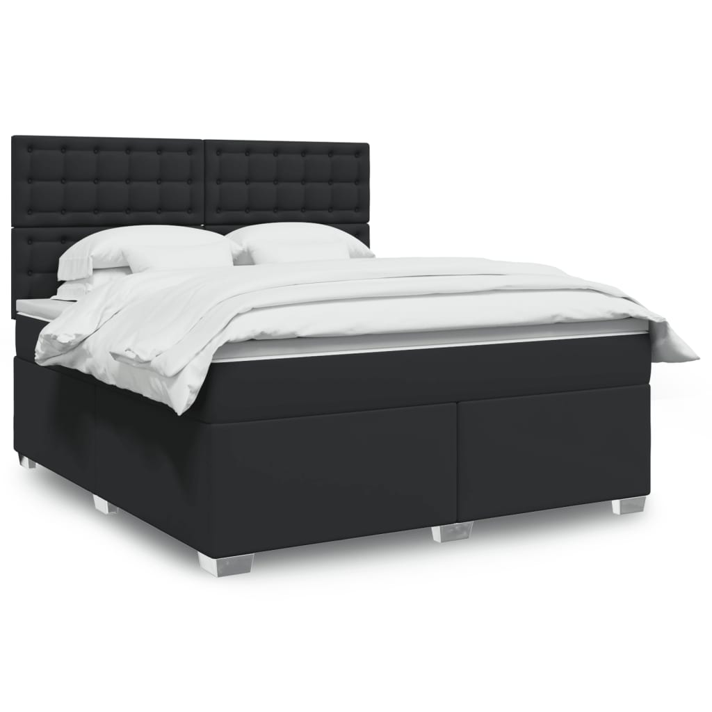 vidaXL Κρεβάτι Boxspring με Στρώμα Μαύρο 180x200εκ.από Συνθετικό Δέρμα