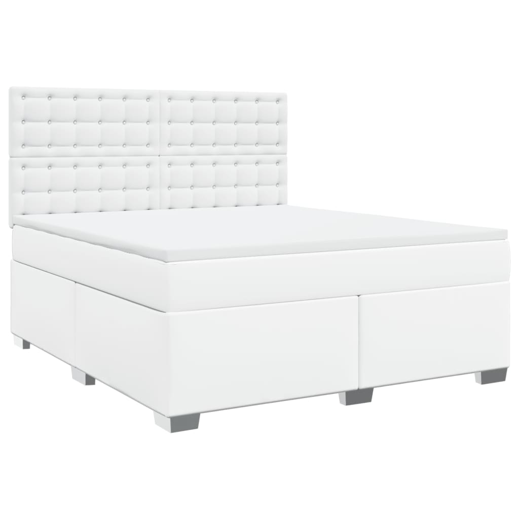 vidaXL Κρεβάτι Boxspring με Στρώμα Λευκό 180x200 εκ. Συνθετικό Δέρμα