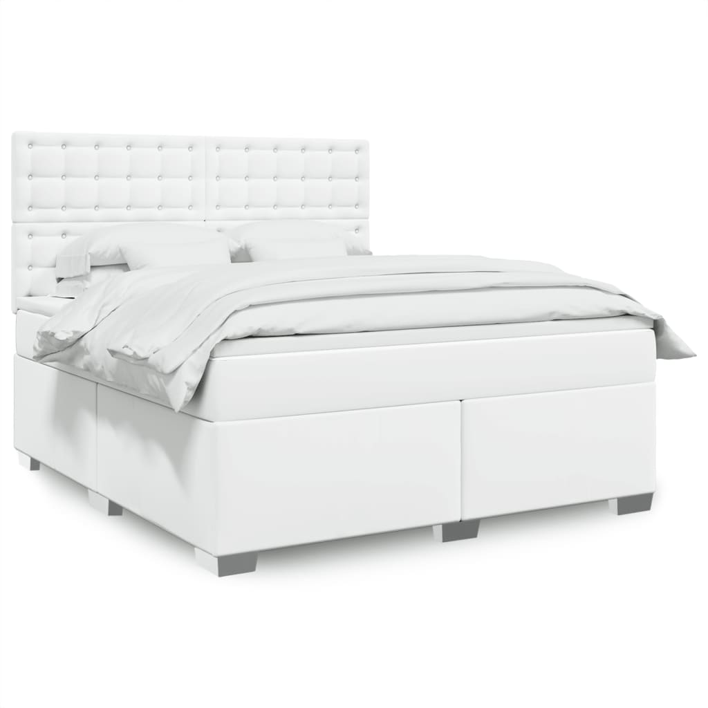 vidaXL Κρεβάτι Boxspring με Στρώμα Λευκό 180x200 εκ. Συνθετικό Δέρμα