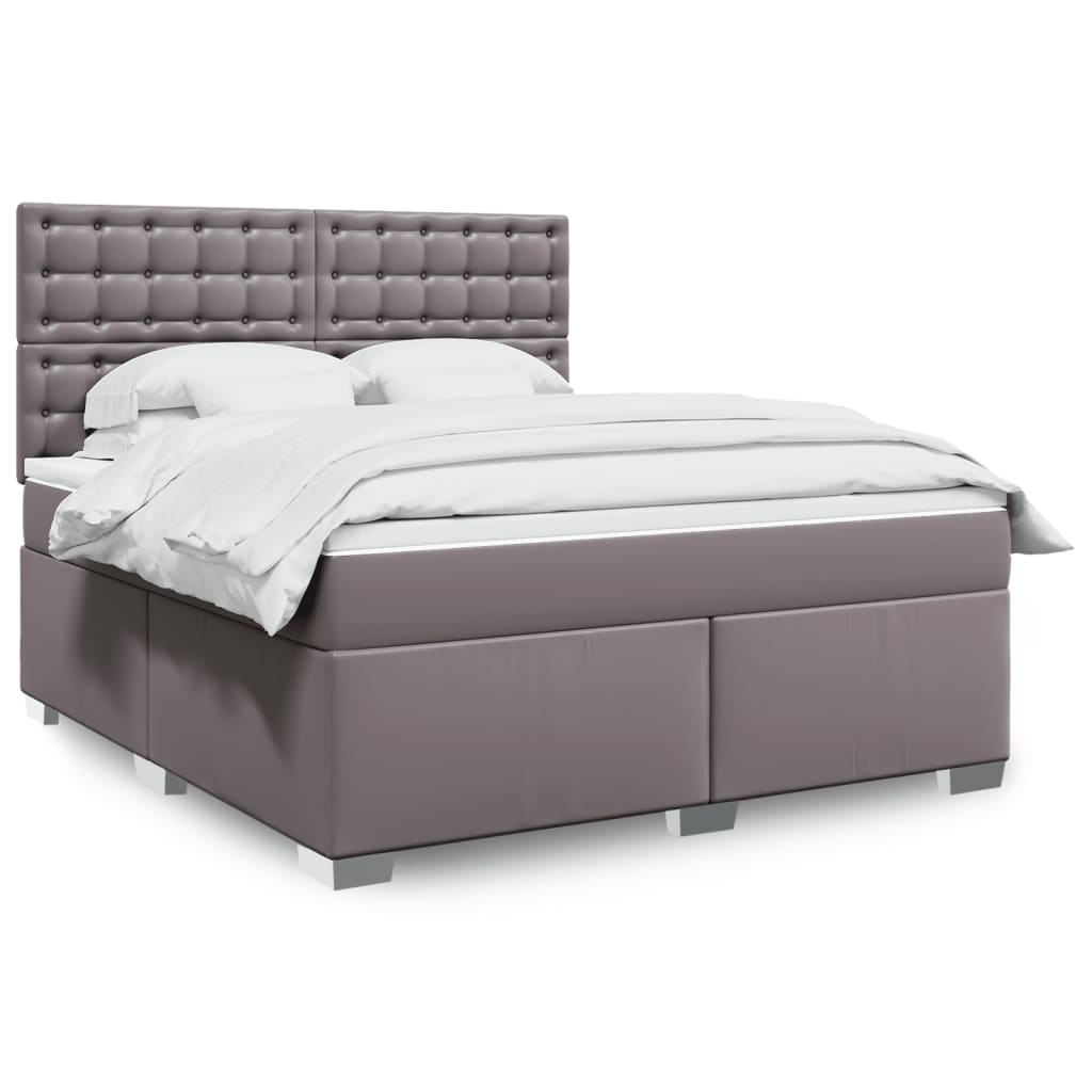 vidaXL Κρεβάτι Boxspring με Στρώμα Γκρι 180x200 εκ. Συνθετικό Δέρμα