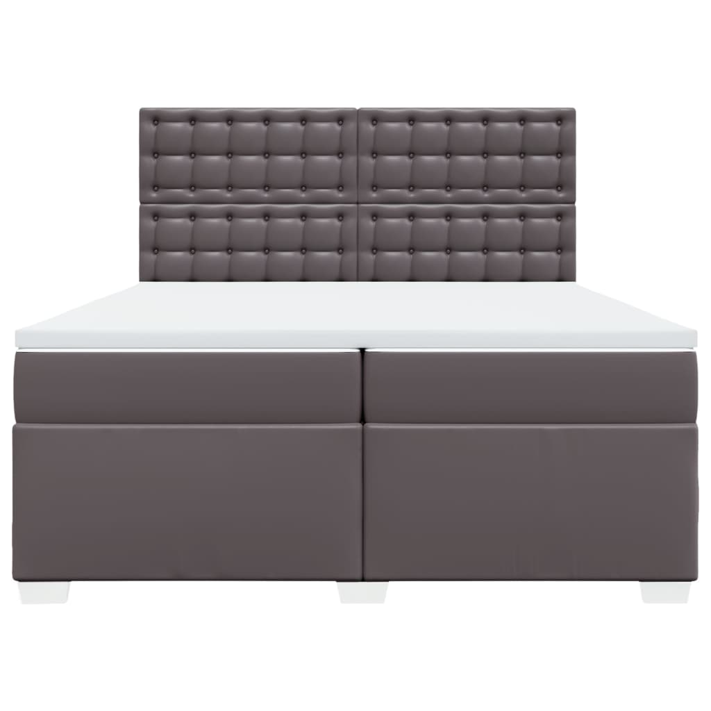 vidaXL Κρεβάτι Boxspring με Στρώμα Γκρι 200x200 εκ. Συνθετικό Δέρμα