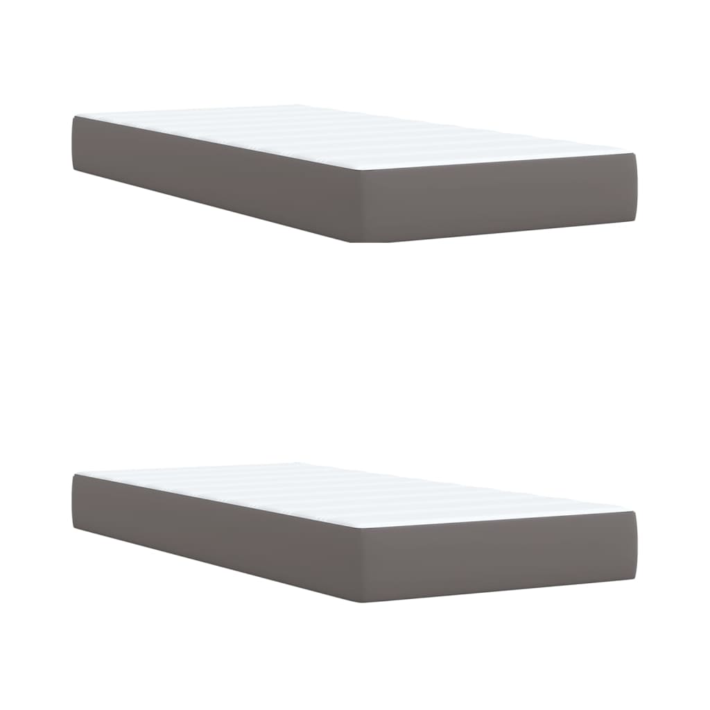 vidaXL Κρεβάτι Boxspring με Στρώμα Γκρι 200x200 εκ. Συνθετικό Δέρμα