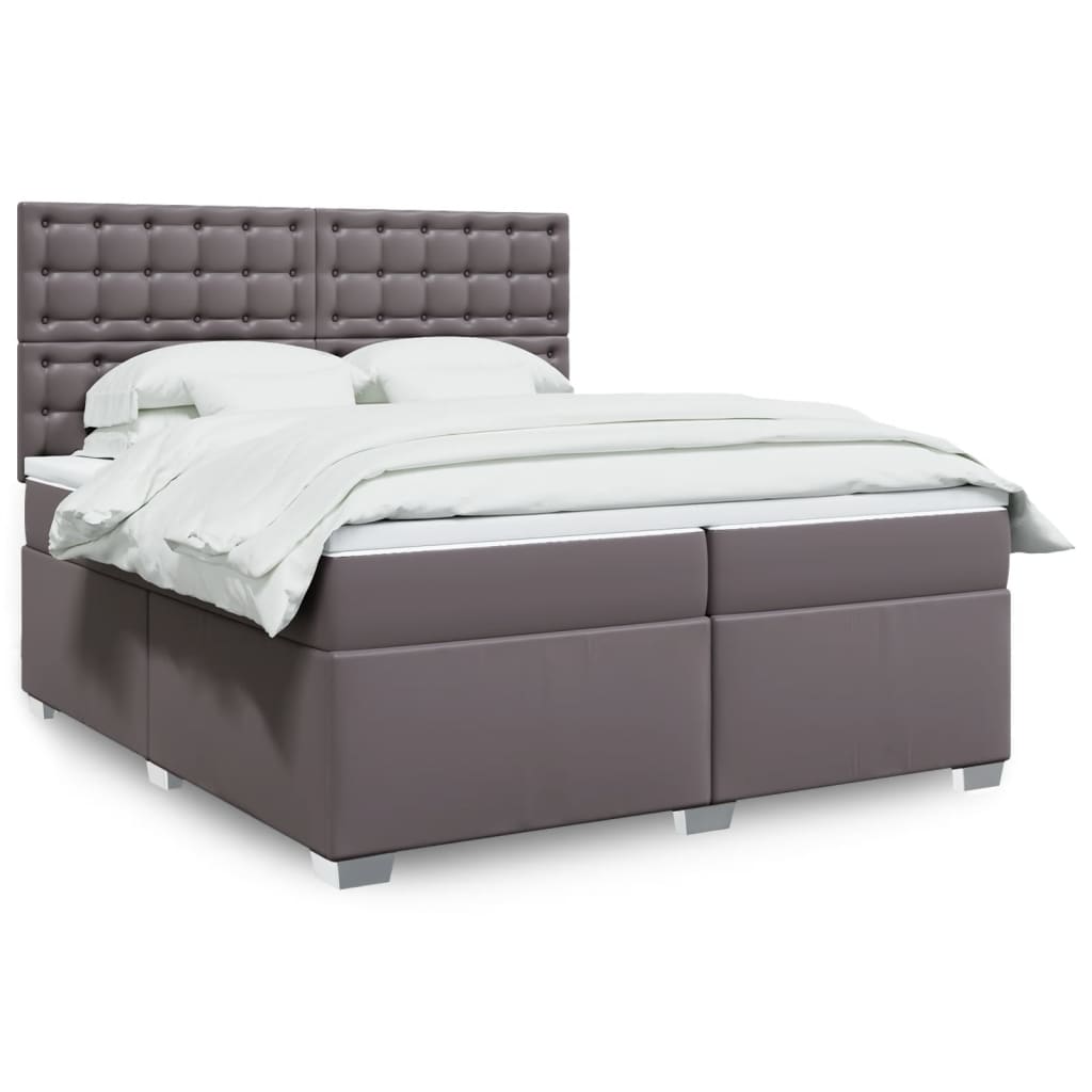 vidaXL Κρεβάτι Boxspring με Στρώμα Γκρι 200x200 εκ. Συνθετικό Δέρμα