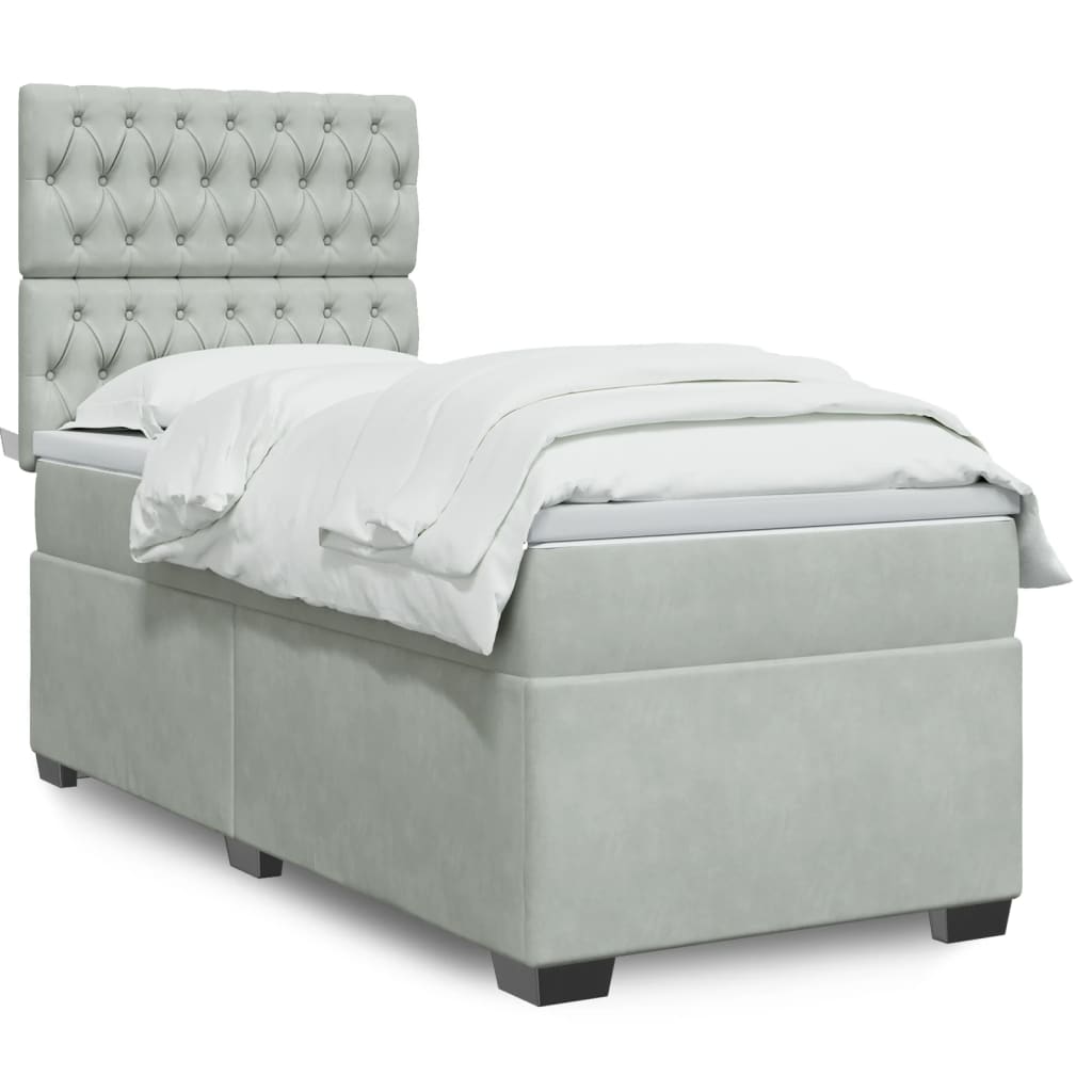 vidaXL Κρεβάτι Boxspring με Στρώμα Ανοιχτό Γκρι 80x200 εκ. Βελούδινο