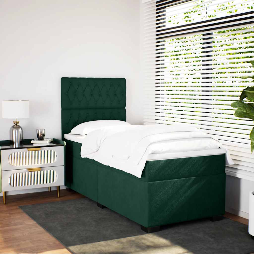 vidaXL Κρεβάτι Boxspring με Στρώμα Σκούρο Πράσινο 80x200 εκ. Βελούδινο