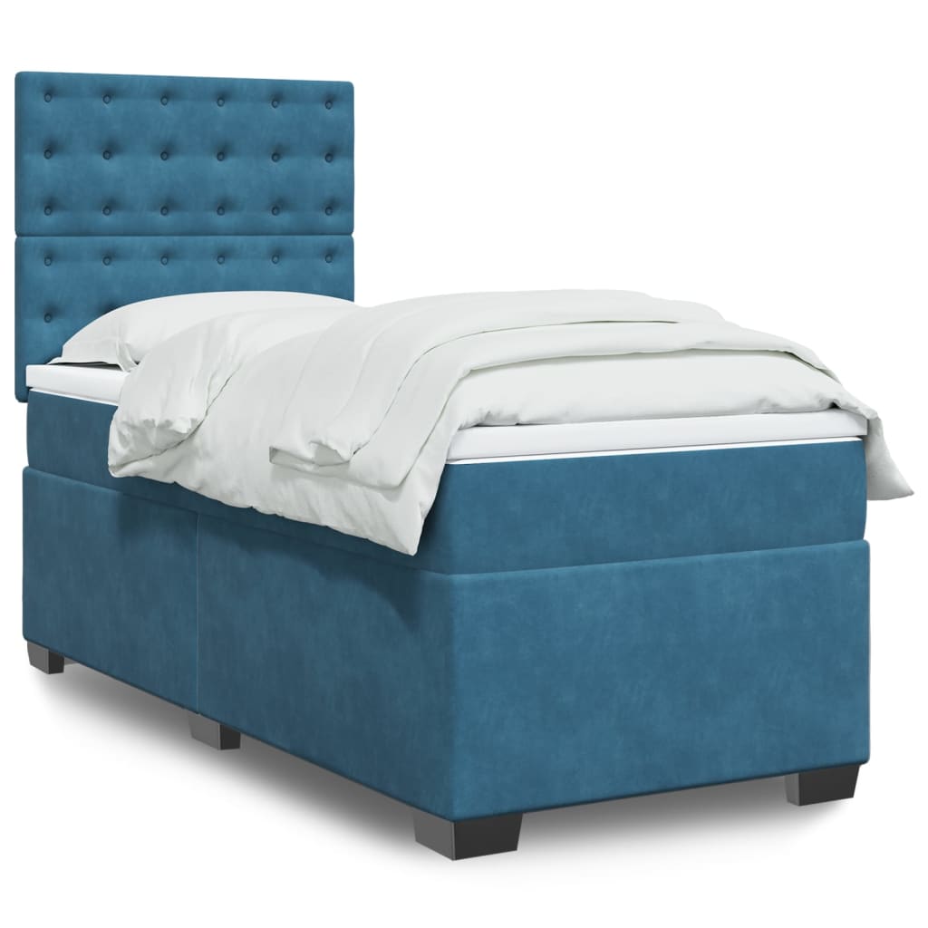 vidaXL Κρεβάτι Boxspring με Στρώμα Μπλε 80 x 200 εκ. Βελούδινο