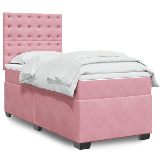 vidaXL Κρεβάτι Boxspring με Στρώμα Ροζ 80 x 200 εκ. Βελούδινο