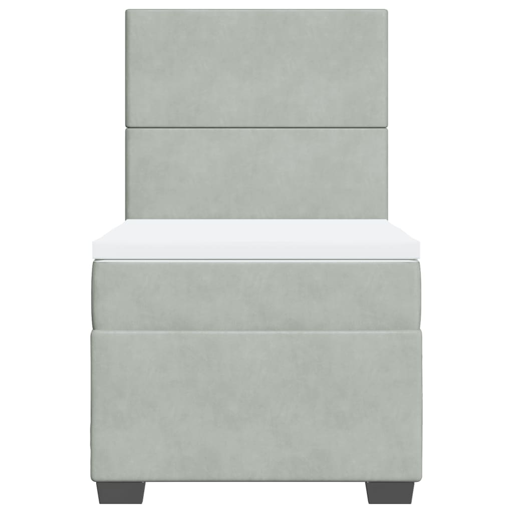 vidaXL Κρεβάτι Boxspring με Στρώμα Ανοιχτό Γκρι 90x190 εκ. Βελούδινο